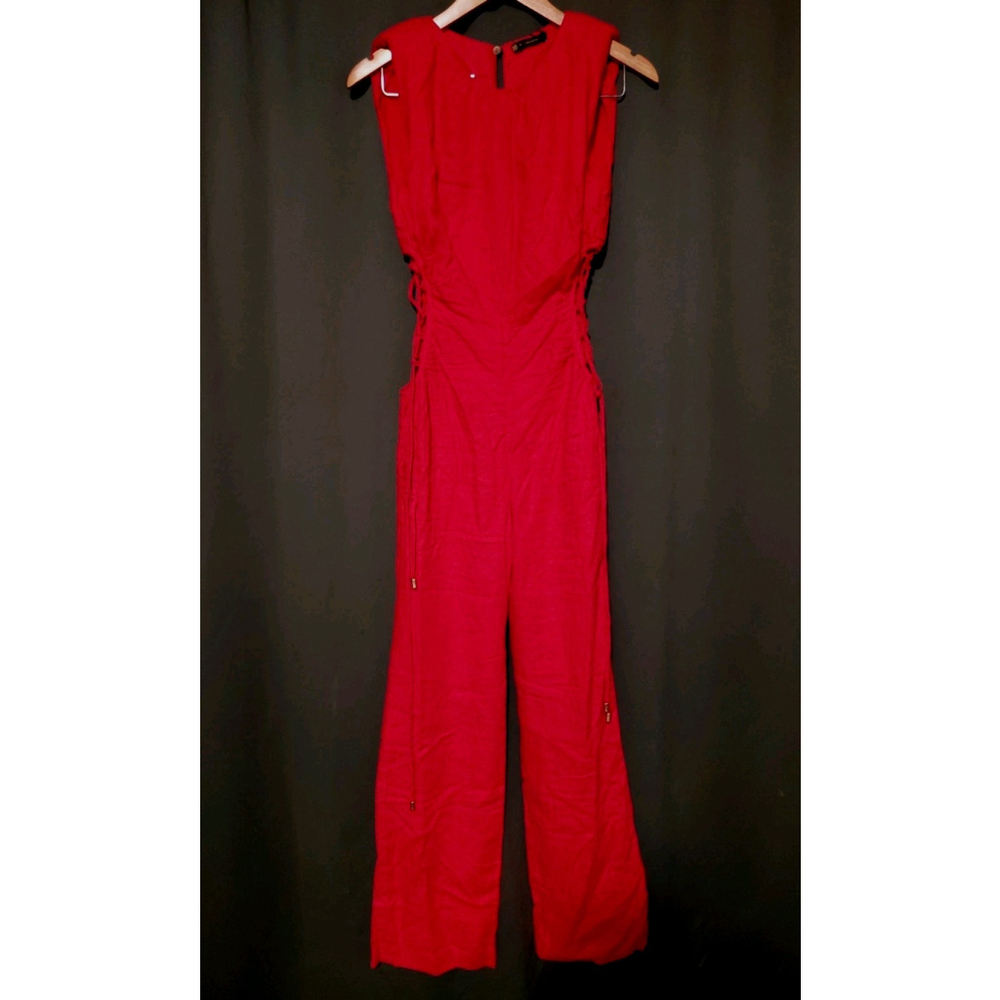 VIX Paula Hermanny Carina Red Lace up Resortwear Beach Vacation Jumpsuit Size 0 - Picture 2 of 13
